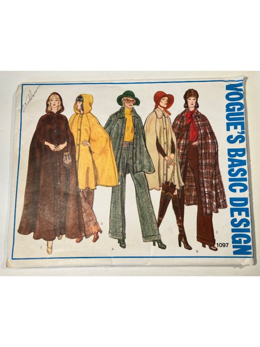 70s Vogue 1097 Sz 10 Button Front Cape Pattern Hood or Collar Short or Maxi FF